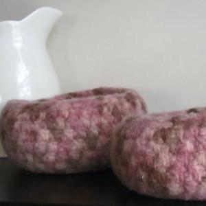 Set Of Two Pink Wool Felted Crocheted Nesting..