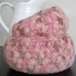 Set Of Two Pink Wool Felted Crocheted Nesting..